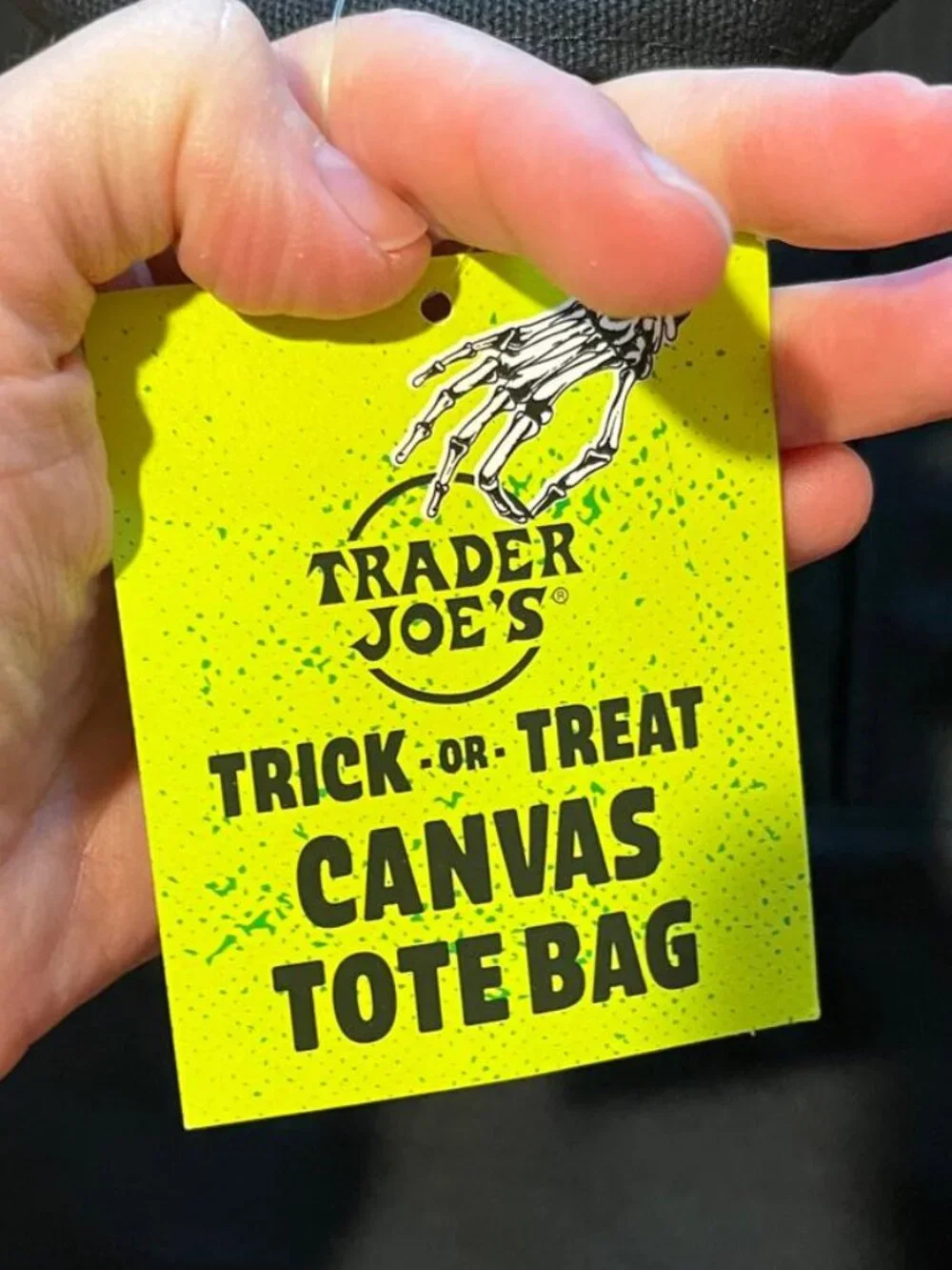 Trader Joes Trick or Treat Mini Canvas Tote Bag Black with Orange Embroidery NWT